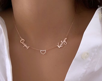 Personalized Two Names Necklace with Heart ,Mom Daughter Names Necklace,mothers day personalized, personalized family name necklace