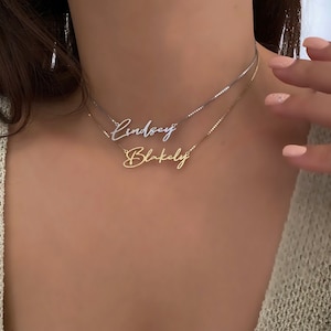 Gold Name Necklace with Box Chain, Personalized Name Necklace, Silver Name Necklace, Personalized Christmas Gift, Christmas Gift, Christmas