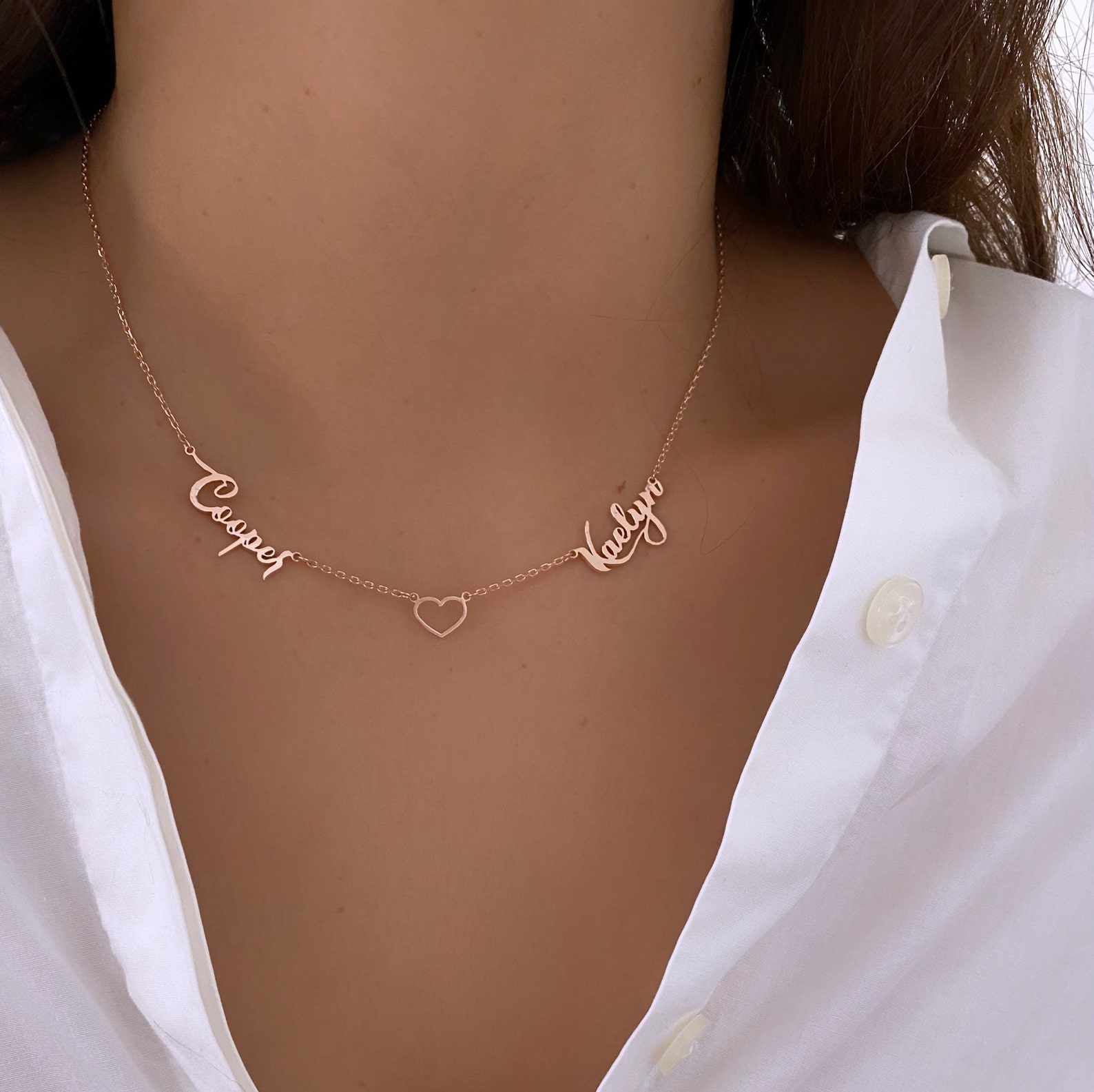 Personalized Two Names Necklace With Heart mom Daughter Names Etsy