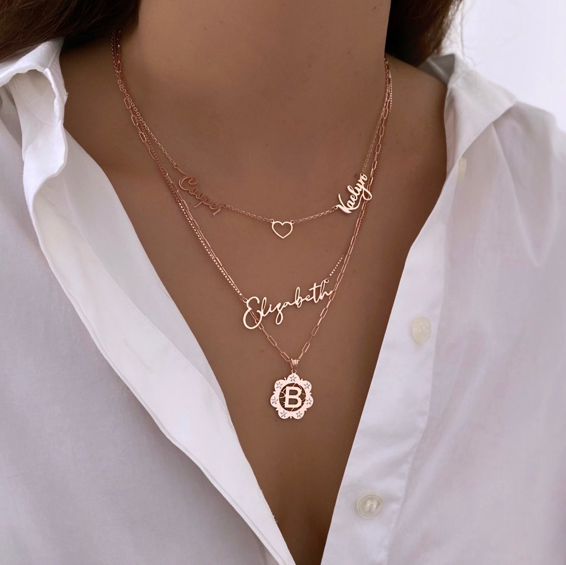 Personalized Two Names Necklace With Heart mom Daughter Names Etsy