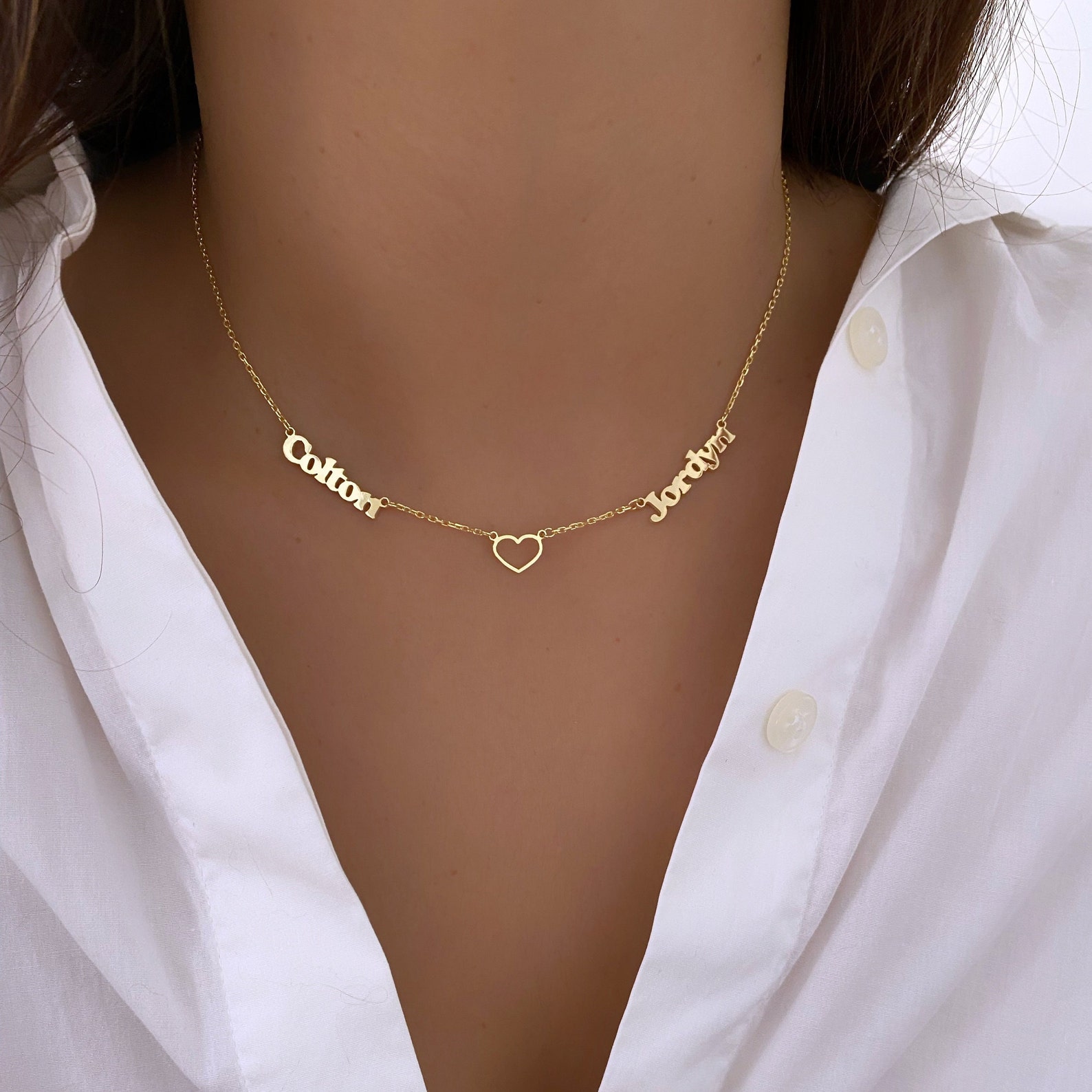 Personalized Two Names Necklace With Heart mom Daughter Names Etsy