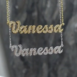 Large Diamond 14k Gold Personalized 3D Name Necklace Plate Full - Main Image