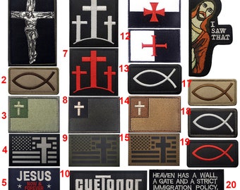 Jesus Fish Embroidery Patches God Christian Cross Flag Sign Emblem Appliqued Faith Blessed IR Reflective Badges For Clothing Backpack Cap