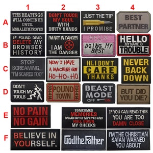 English Alphabet Motivational Phrases Embroidered Patches Biker Saying Funny Slogan Words Patches Appliques Tactical Military Emblem Badges