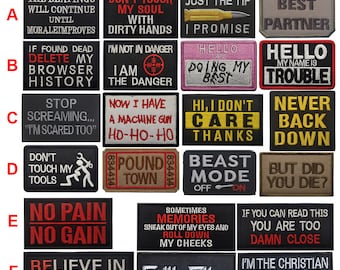 English Alphabet Motivational Phrases Embroidered Patches Biker Saying Funny Slogan Words Patches Appliques Tactical Military Emblem Badges