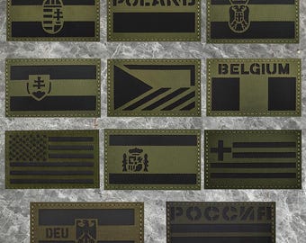Amerika Kanada Australien Frankreich Spanien Dänemark Großbritannien Schweden Tschechische Griechenland Polen Slowakei Ungarn Armee-Grün-taktische reflektierende Flaggen-Aufnäher