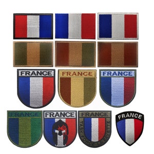 May include: A set of 10 embroidered patches featuring the French flag in various designs. The patches include a traditional French flag, a shield with the French flag, and a patch with the French flag and the word "FRANCE".