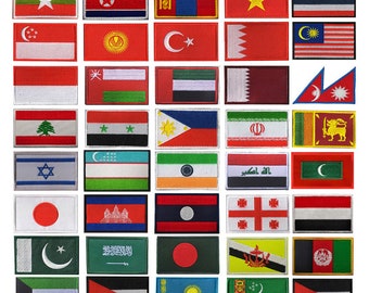 Asian National Flags Embroidered Patches Korea Japan Thailand Kazakhstan Israel Philippines Singapore Asia Flag Badges Emblem Appliqued