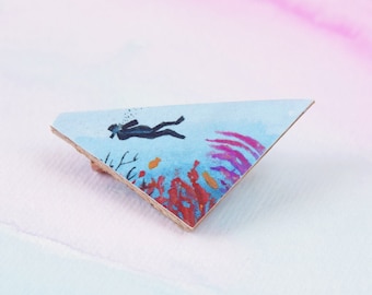 Watercolor Wooden Pin Custom Brooch