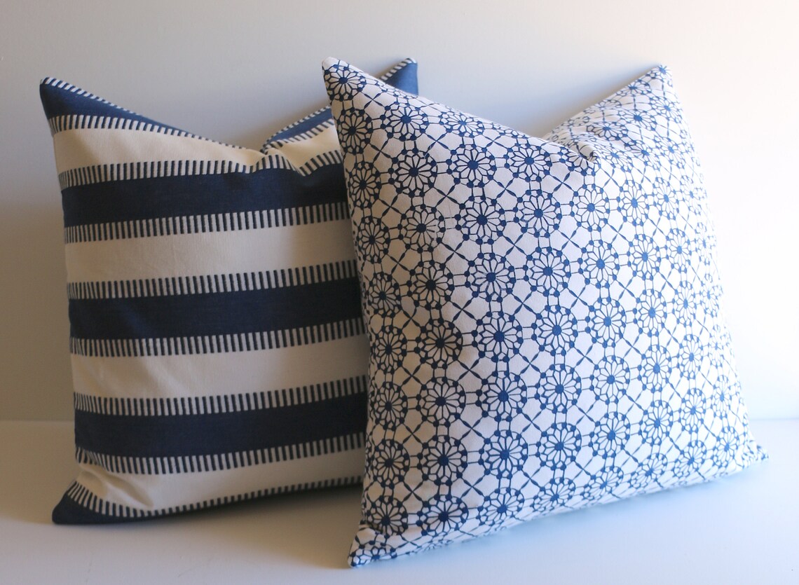 Blue White 28x28 Euro Sham and more Sizes / 28x28 Pillow Cover Etsy