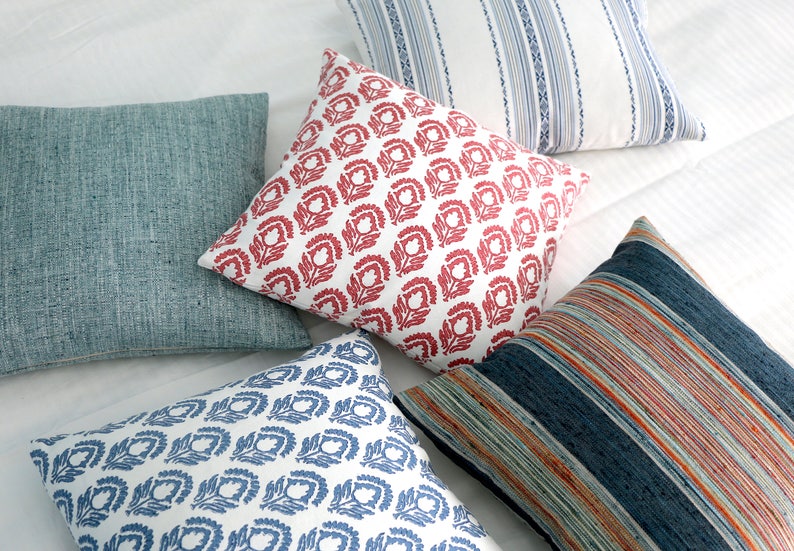 Red Blue Stripe Pillow Cover 26x26 Pillow Cover 26x26 Euro Etsy