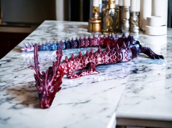 Red and Blue Silk Fantastic Flexible Dragon symbolize the power of the sky and Fortune, Toy 3D Printed Relief Stress and Anxiety Dragon