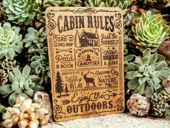 Cabin Rules Wall Sign Home Decor Gift, Rustic Wall Decor holiday Gift, Vacation Home Decor Valentine's Gift