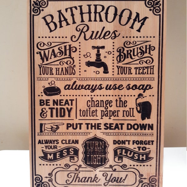 Bathroom signs rules, Bathroom Rules decor sign rustic, Bathroom Sign, Toilet Rules, Easter gift, bathroom wall decoration