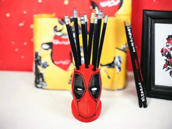 Deadpool Pen Holder Office Desktop Decor, Deadpool 3D Printed Birthday Marvel Gift, Deadpool Special Gift