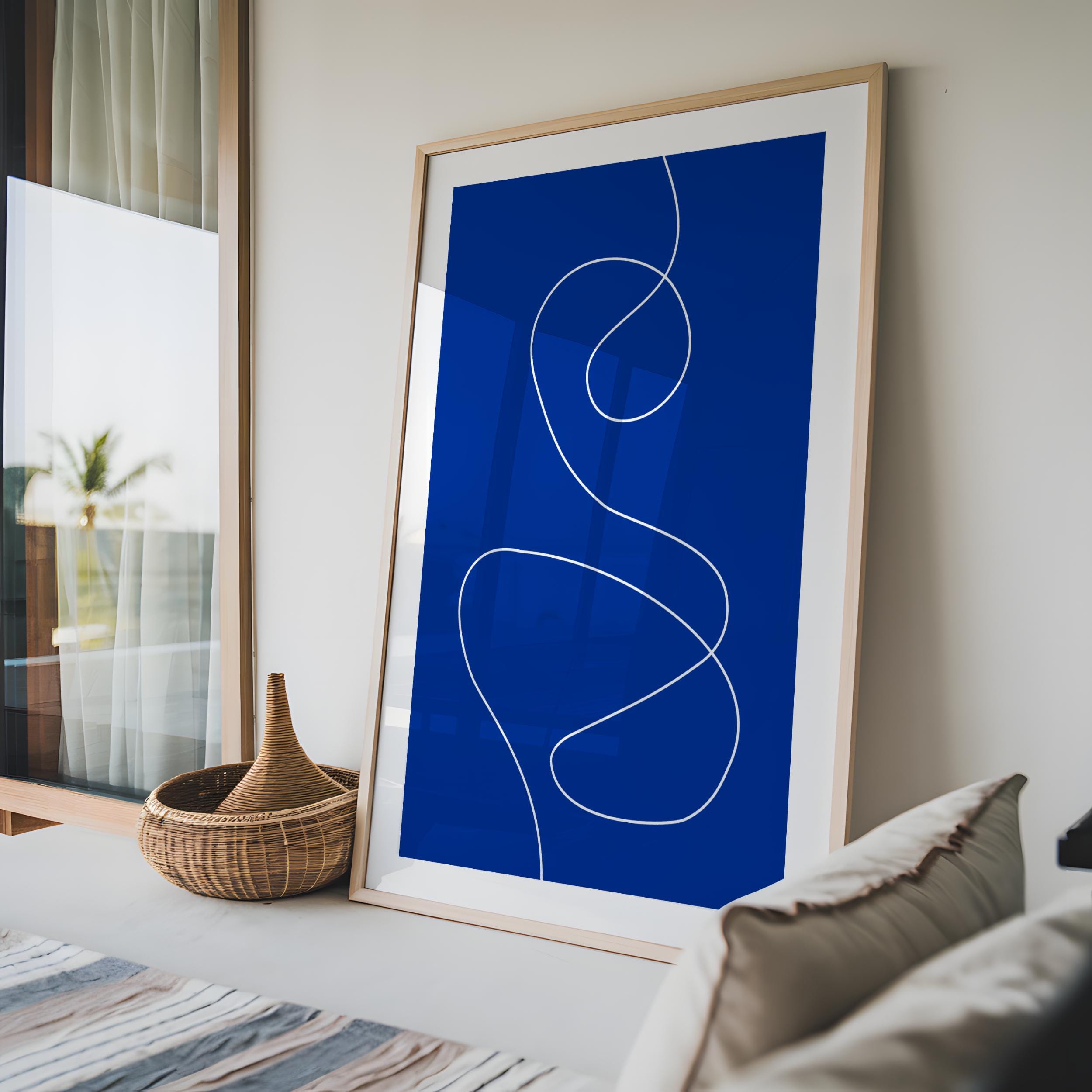 Blue Abstract Line Art Print Printable Colorful Minimalist Wall Art ...