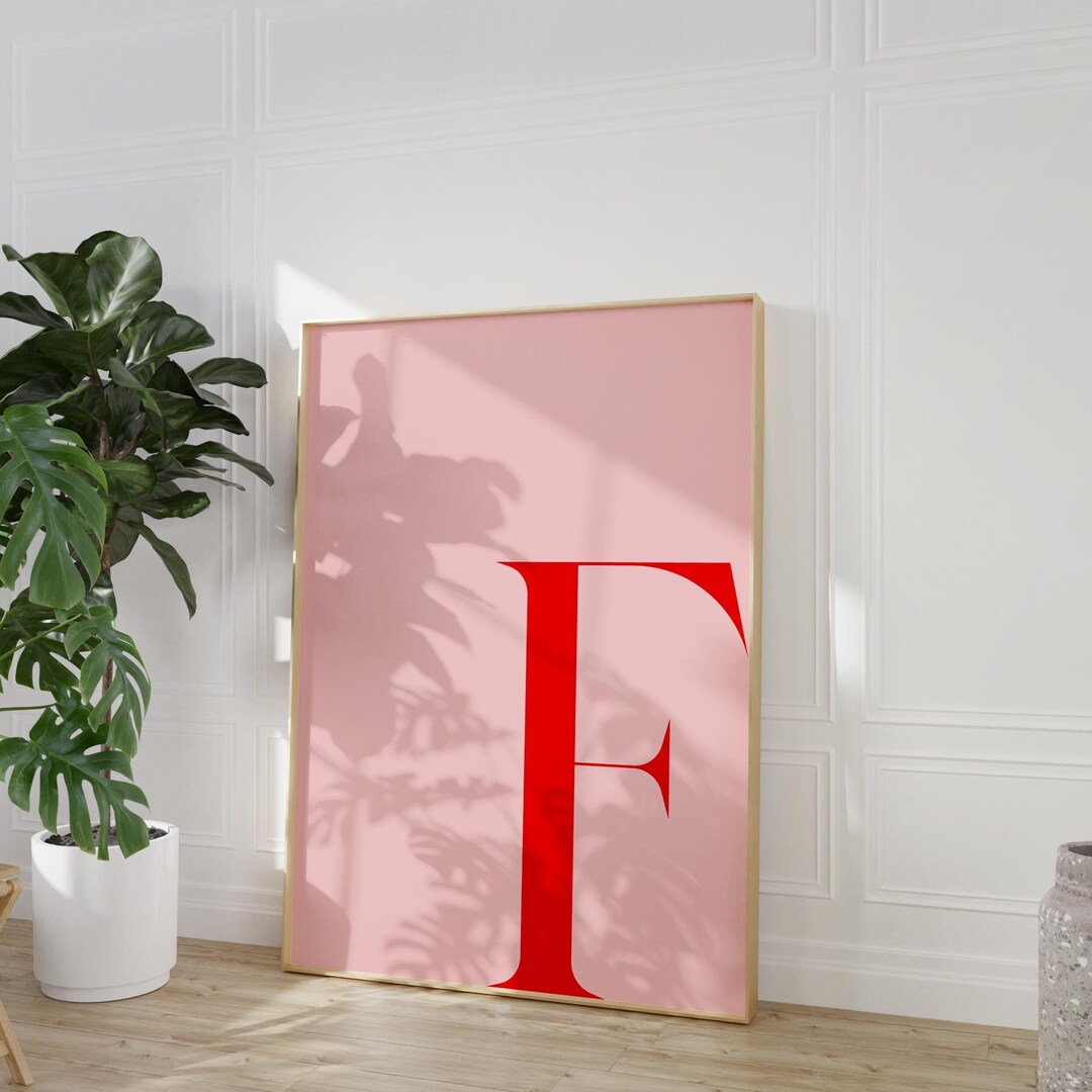 Letter F Printable Wall Art Pink and Red F Monogram Print Initial F ...