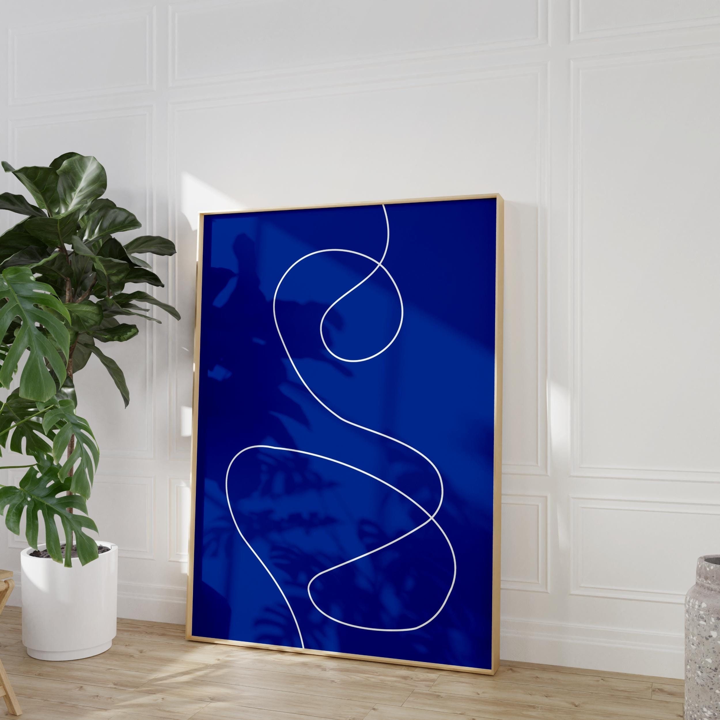 Blue Abstract Line Art Print Printable Colorful Minimalist Wall Art ...