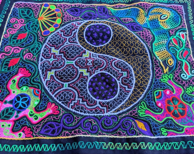 Featured listing image: Divine FEMININE MASCULINE YINYANG Shipibo embroidery sacred medicine altar cloth wall hanging indigenous art