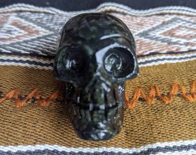 CARVED SKULL 2 in semi precious stone SERPENTINITE  crystal rock