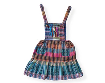 ETHNIC OVERALL DRESS  South American folk bohemian design colorful rainbow  Toddler girls skirt 3T to 4T
