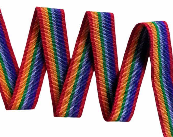 3.5 or 5 m Andean rainbow  ribbon  INKA PERUVIAN Bohemian colorful LGTBQ wool woven ribbon Handmade by loom 1.08 in / 3cm