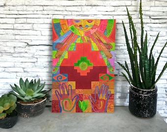 PSYCHEDELIC  art INTI  CHAKANA Ayahuasca Shamanic Vision original art painting 11:11 Andean Art canvas