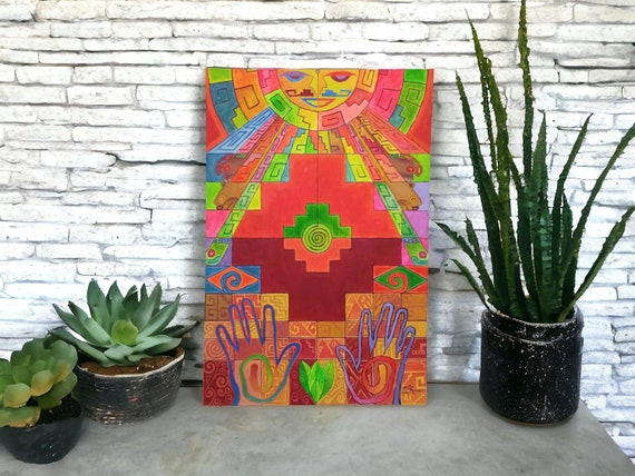 PSYCHEDELIC  art INTI  CHAKANA Ayahuasca Shamanic Vision original art painting 11:11 Andean Art canvas