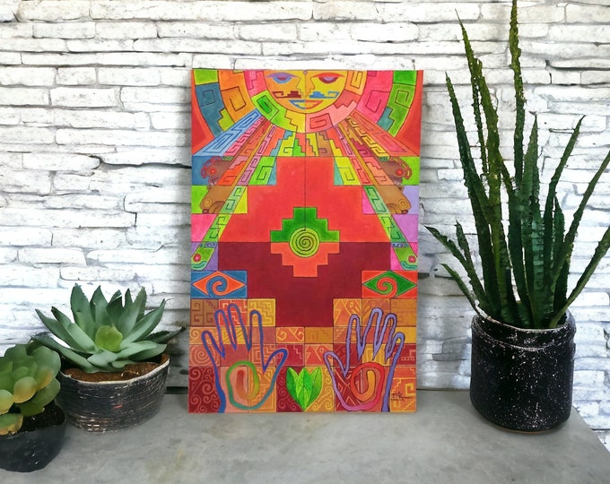 PSYCHEDELIC  art INTI  CHAKANA Ayahuasca Shamanic Vision original art painting 11:11 Andean Art canvas