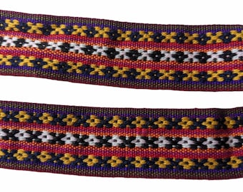 3 or 5 meters Andean INKA PERUVIAN Bohemian wool woven ribbon  Handmade by loom 1.5 in / 4 cm