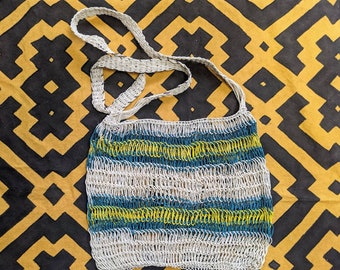 HEMP Crossbody HANDBAG flea market Boho chic shopping bag  ecofriendly handmade with  CHAMBIRA palm tree  fibers bohemian hippie style