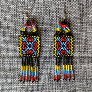 Aunthentic SHIPIBO long kene pattern beaded  EARRINGS blue  red yellow