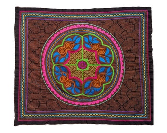 Large SHIPIBO flower of life 4 direction PAINTED Kené brown altar ceremony cloth embroidery wall hanging art