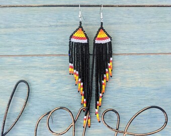 NATIVE tribal long beaded  EARRINGS