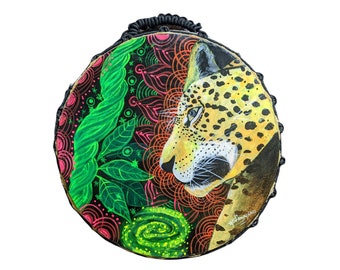 SHIPIBO PSYCHEDELIC Shamanic DRUM painted by artist Shimpu Jaguar profile 15in 38 cms