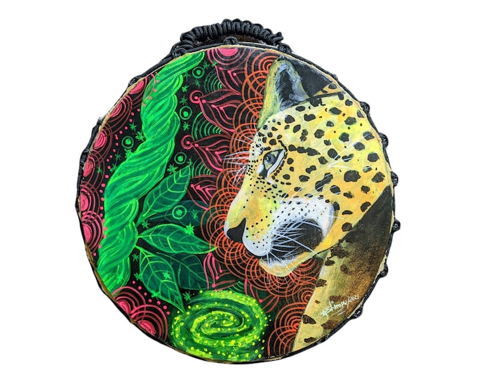 SHIPIBO PSYCHEDELIC Shamanic DRUM painted by artist Shimpu Jaguar profile 15in 38 cms