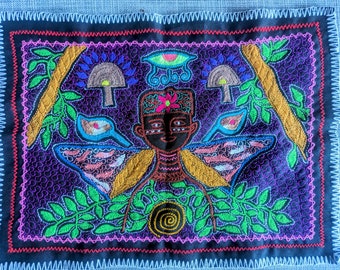SHIPIBO SHAMAN CURANDERO tapestry Amazonian Shamanic small handmade embroidered cloth Maestro Healer Chaman altar cloth 47x35cms/18.5 x14 in