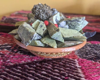 ABUNDANCE FORTUNE POT handmade with rocks  and mineral scraps  shamanic art object statue