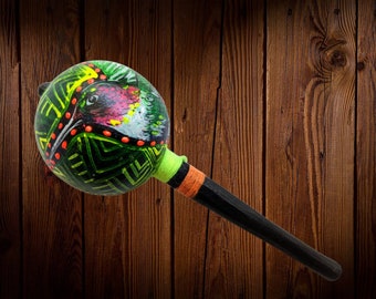 RATTLE gourd Shipibo MARACA shaker painted  HUMMINGBIRD Ayahuasca vision  psychedelic art