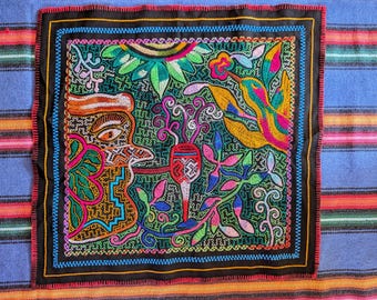 SHIPIBO MAPACHO BLOWING tapestry cloth Ancestral Amazonian mystic  modern design