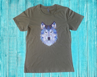 WOLF SPIRIT animal khaki green tshirt size S Men medium