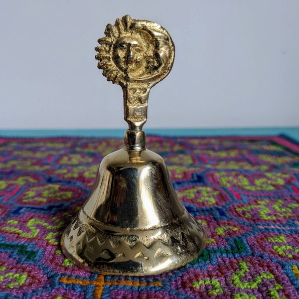 CEREMONY BRASS BELL for shamanic healing ceremony  Peru Moon Sun Tumi Rooster Elephant Horse Owl Tucan Bird Spirit animal archangel Michael