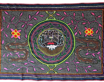LARGE SHIPIBO CLOTH fully embroidered wall hanging tapestry ceremonial altar cloth for plant medicine ceremony