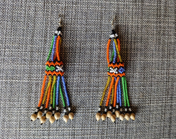 Aunthentic SHIPIBO  long beaded with Amazonian seeds  EARRINGS