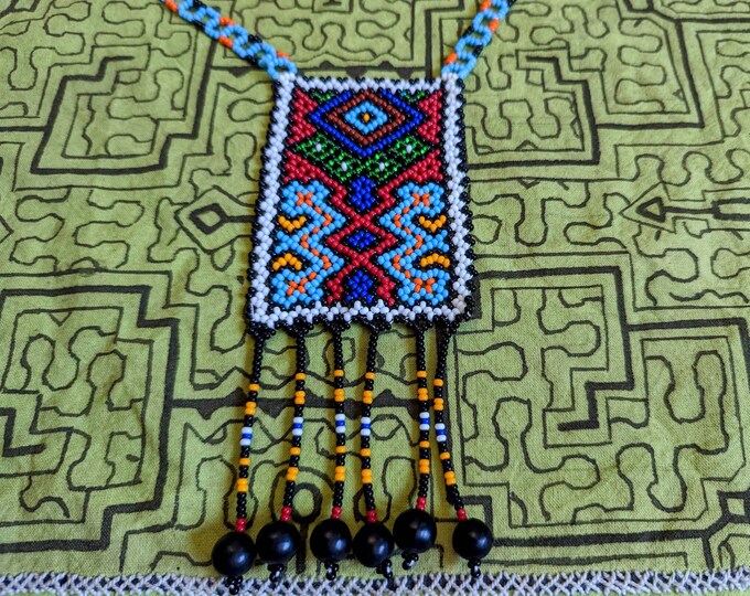 SHIPIBO SHAMANIC NECKLACE small pechera tribal Amazonian designs beaded art