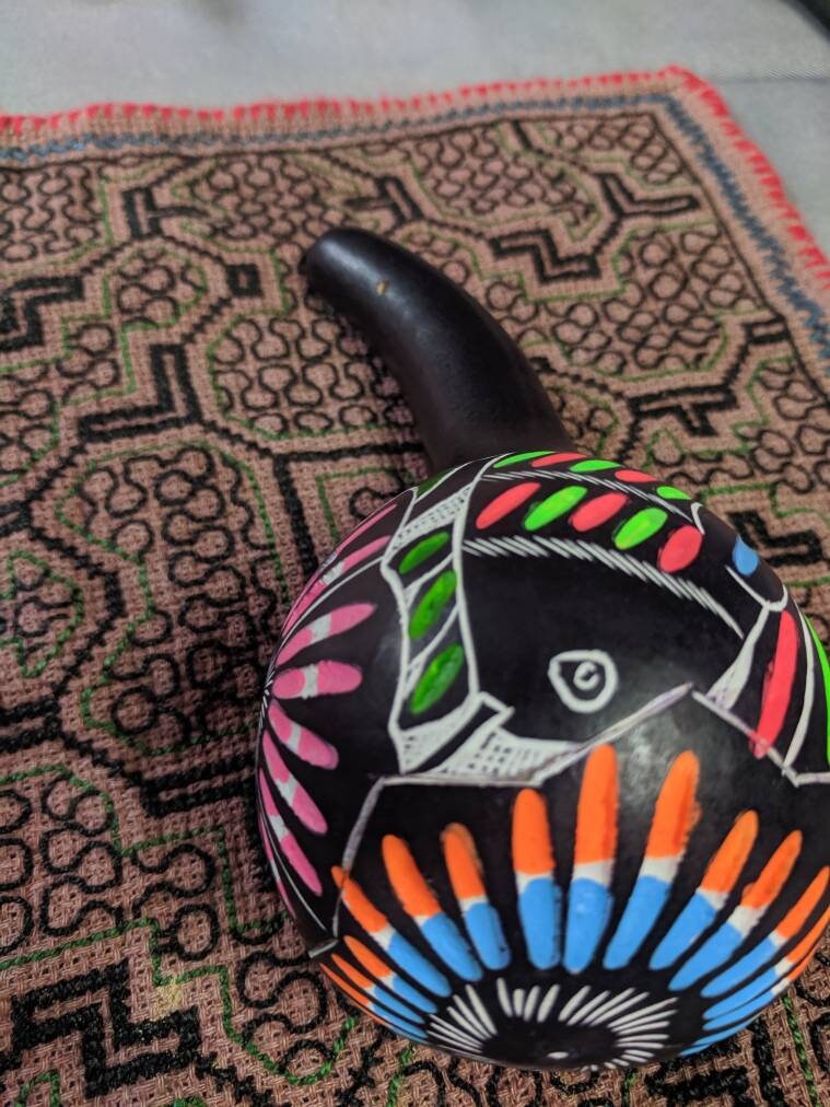 PERUVIAN FOLK art MARACA rattles shakers handcarved and handpainted