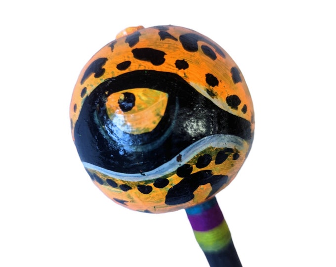 SHIPIBO gourd MARACA rattle shaker painted JAGUAR eye psychedelic art