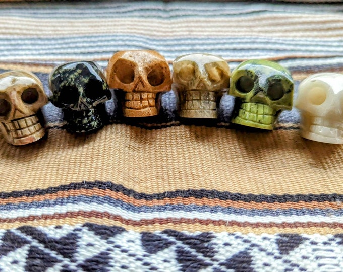 Set of SIX SMALL SKULL rock mineral stones shamanic magic pagan rituals home decor