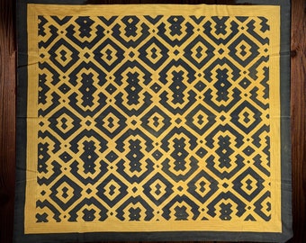 LARGE SHIPIBO WALL Art Handpainted  tapestry ceremonial altar table yellow cloth Xao Kene
