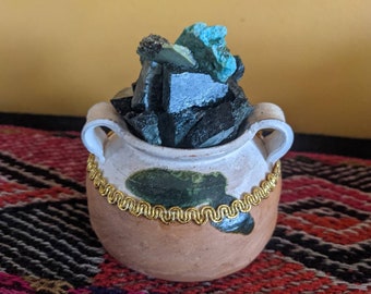 ABUNDANCE FORTUNE POT handmade with rocks  and mineral scraps  shamanic art object statue